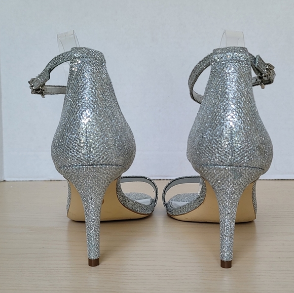 Michael Kors Ava Mid Heel Strappy Silver Glitter Sandals Heels PV19H Size 10M - Picture 16 of 16